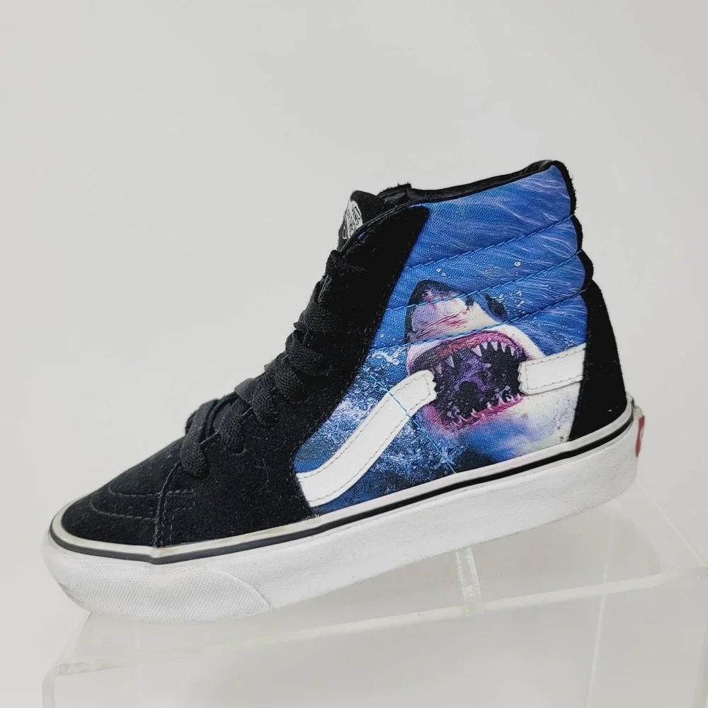 VANS High Top Shoes Women's Sz 5.5 M Sk8m Shark week Hi X Black Blue Sneakers